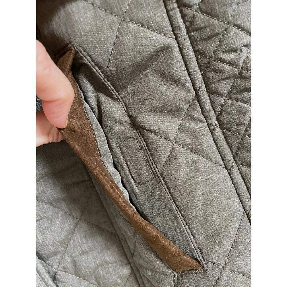 Lucchese Quilted Vest Size Small Green Brown Polyester Micro Suede Zipper Button - Picture 4 of 16